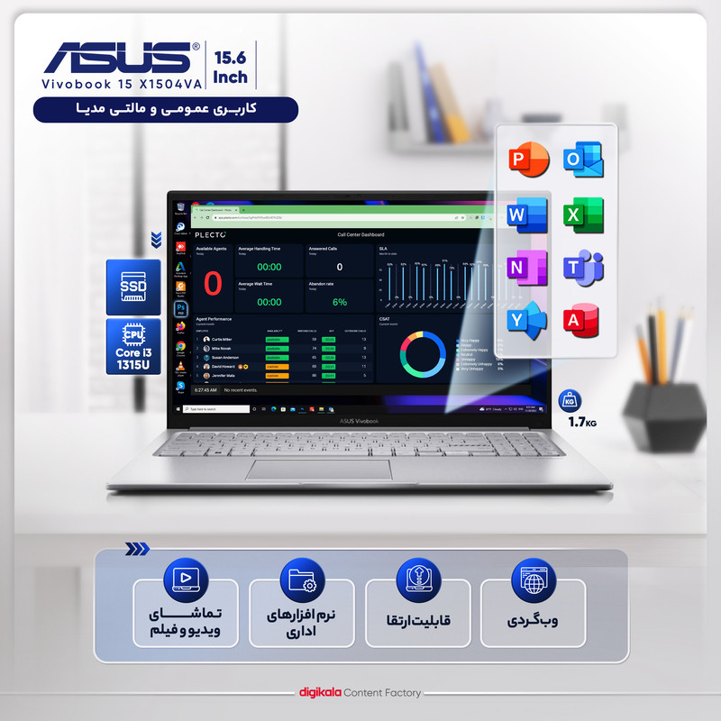 لپ تاپ 15.6 اینچی ایسوس مدل Vivobook 15 X1504VA-i3 1315U-16GB DDR4 3200MHz-512GB SSD-IPS - کاستوم شده